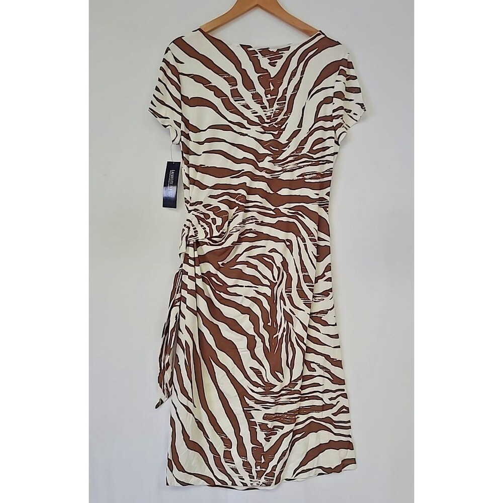 Lafayette 148 New York Zebra Print Cap Sleeve Dress w/ Gathered Side Tie XL NWT - Picture 7 of 7